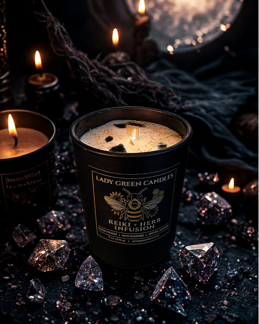 Black Tourmaline, Orange & Pine Reiki Infused Candle