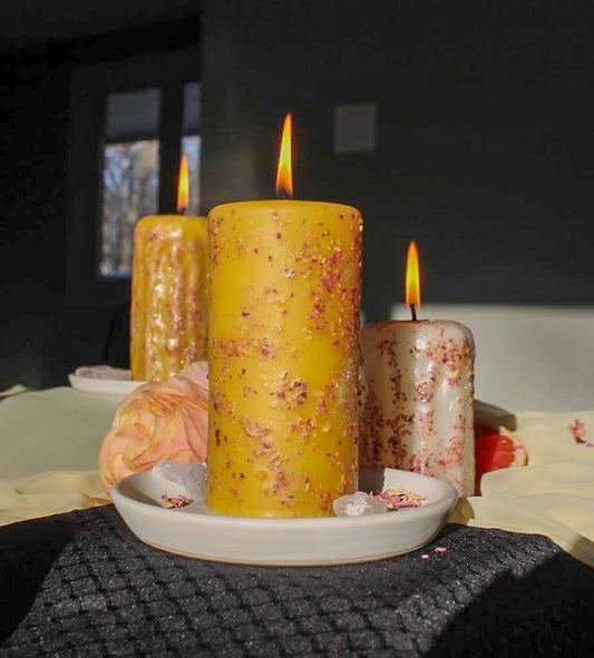 Medium Yellow Pillar with Rose Petals