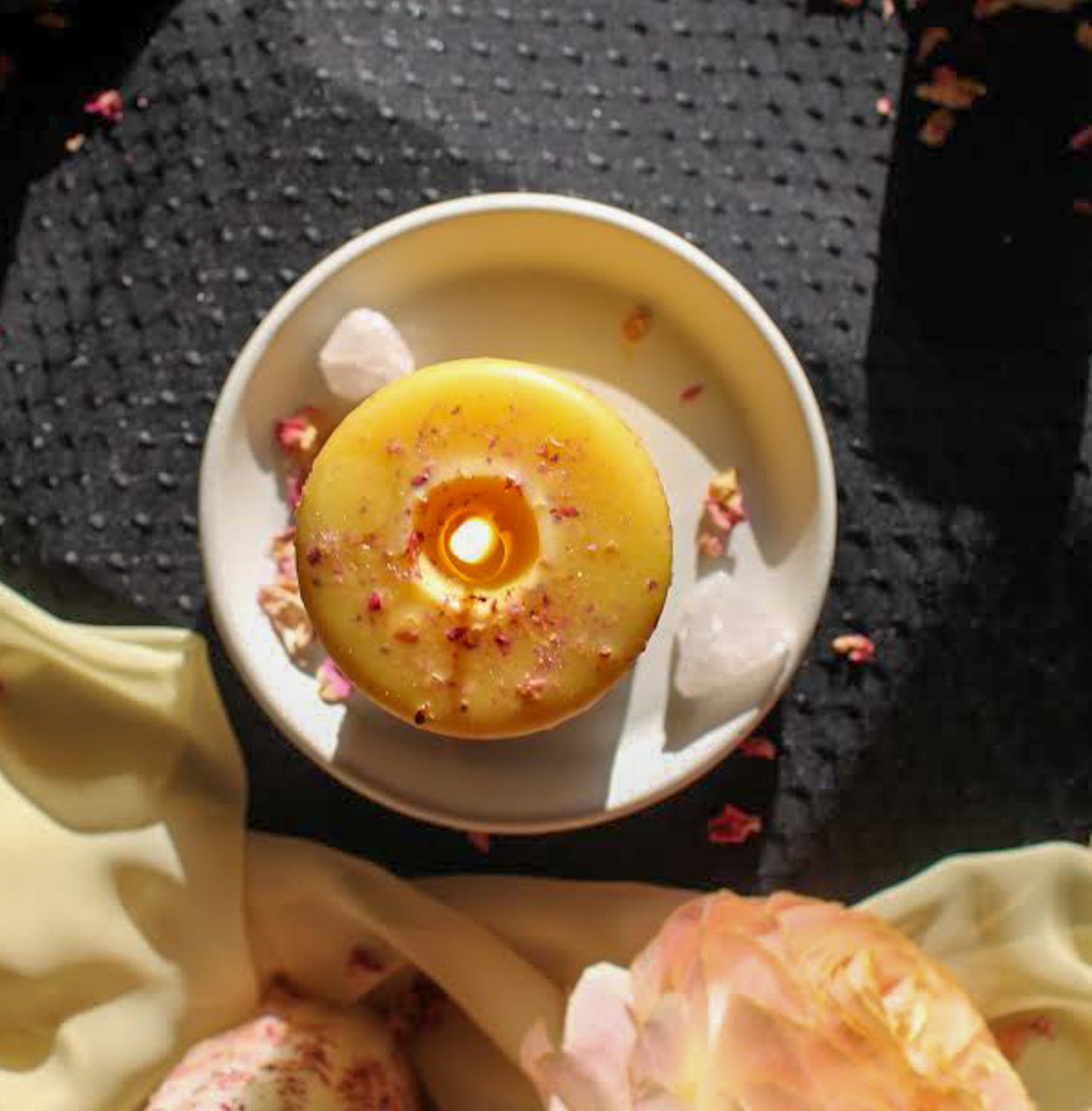 Medium Yellow Pillar with Rose Petals