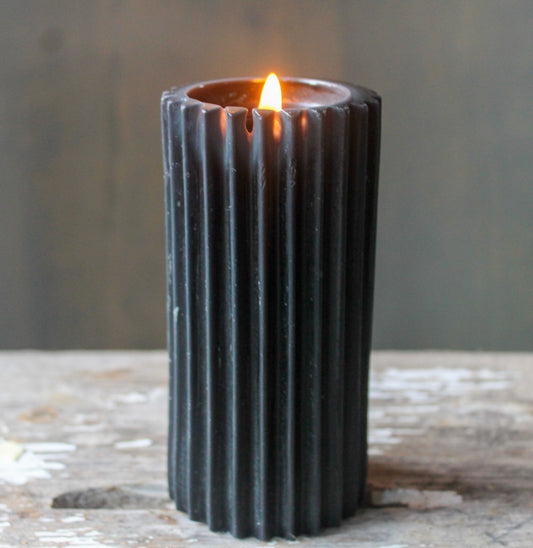 Black Fluted Beeswax Candle