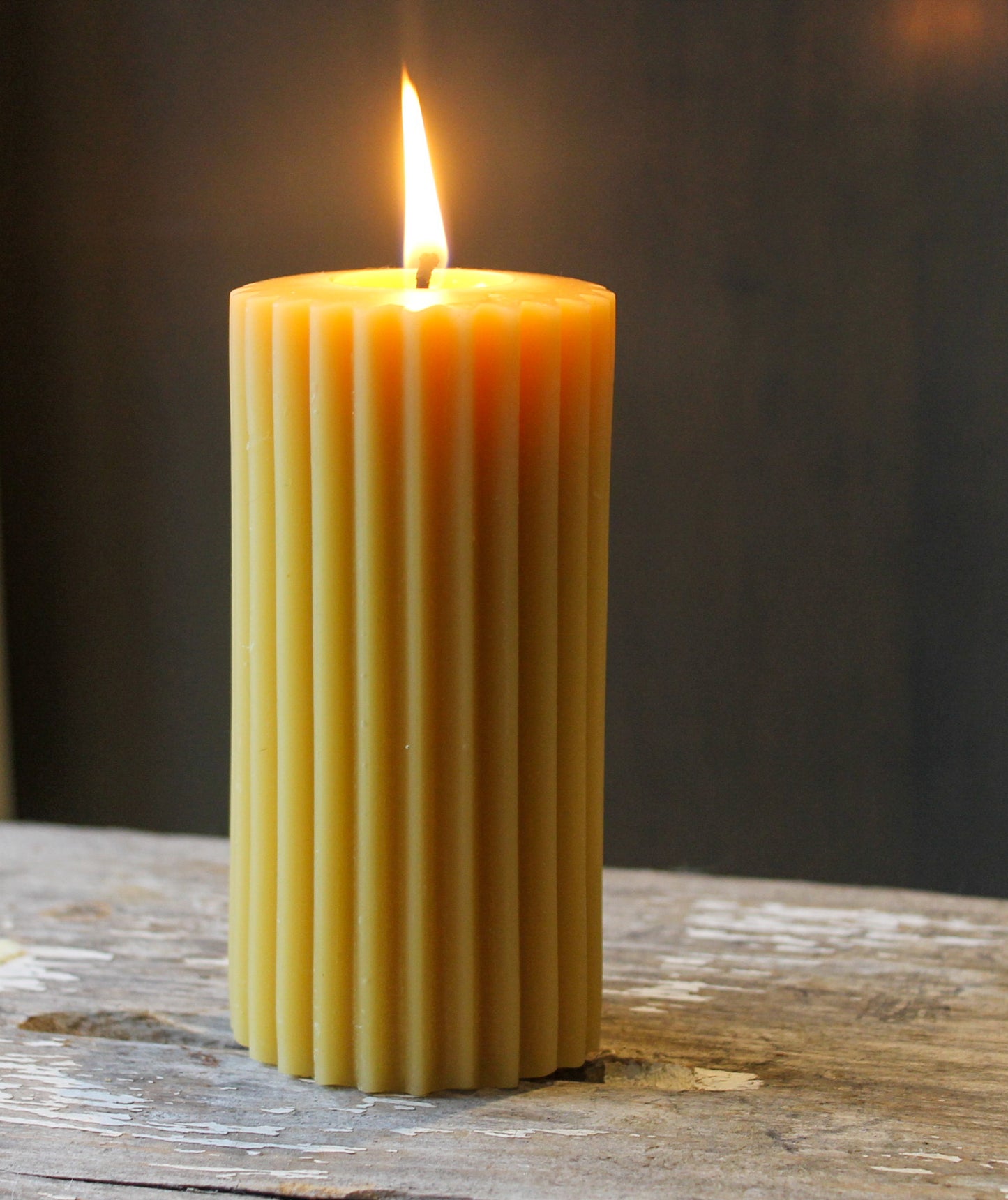 Yellow Beeswax Fluted Candle