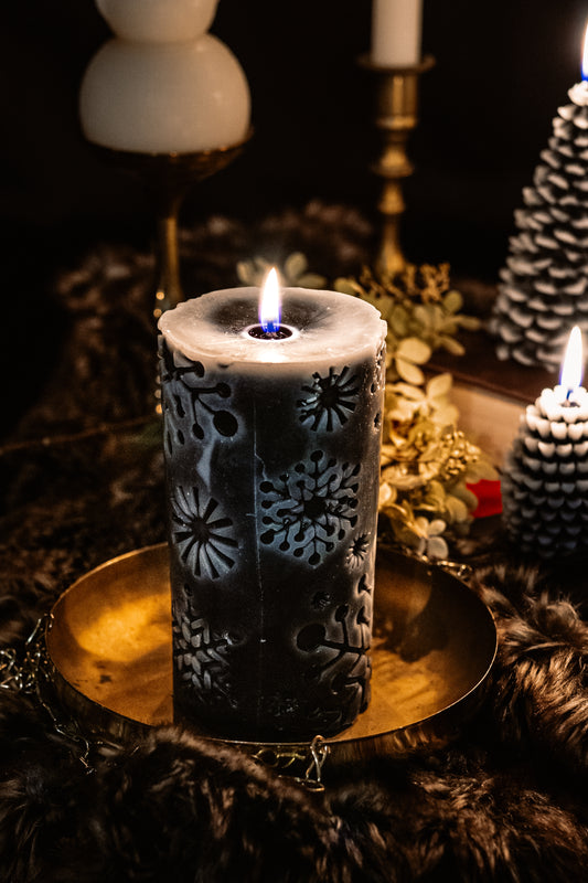handmade snowflake beeswax candle with cotton wick