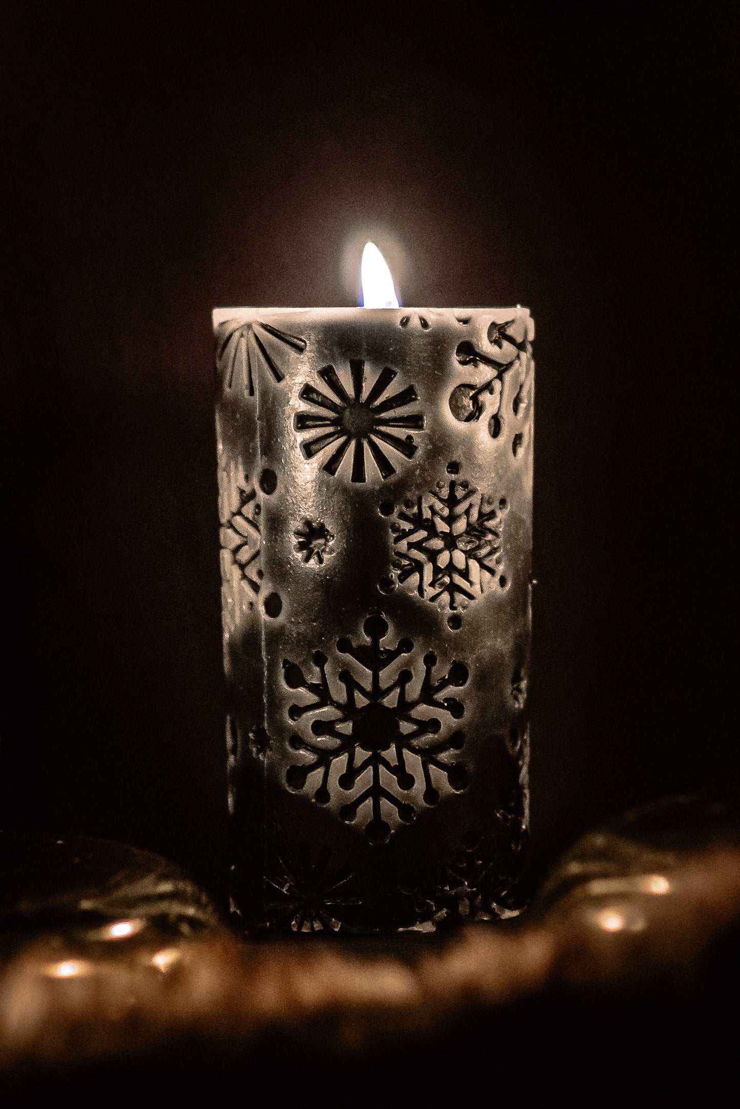 handmade snowflake beeswax candle with cotton wick