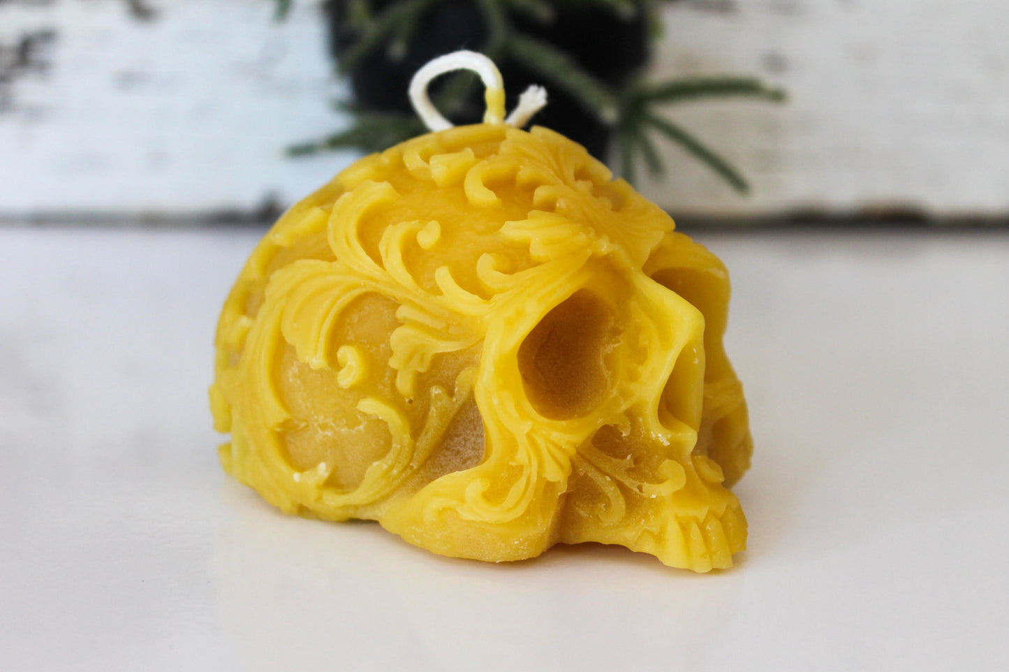 handmade skull beeswax candle with cotton wick